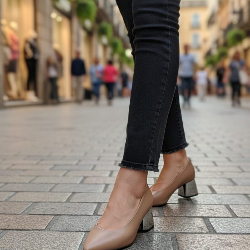 Salón 'Mirror Chic' en Nude con Tacón de Bloque Espejado