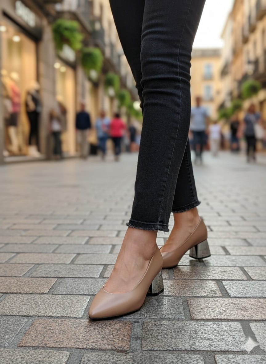 Salón 'Mirror Chic' en Nude con Tacón de Bloque Espejado