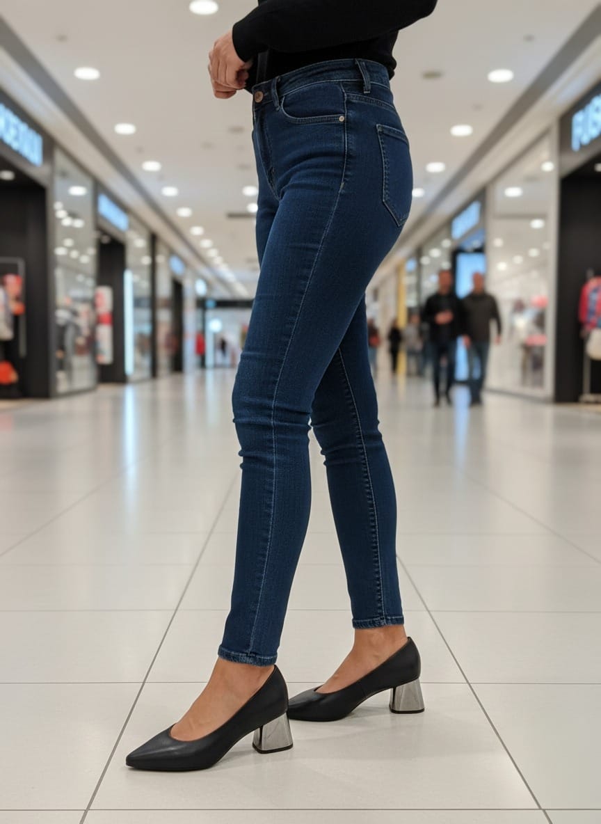 Salón 'Mirror Chic' en Negro con Tacón de Bloque Espejado