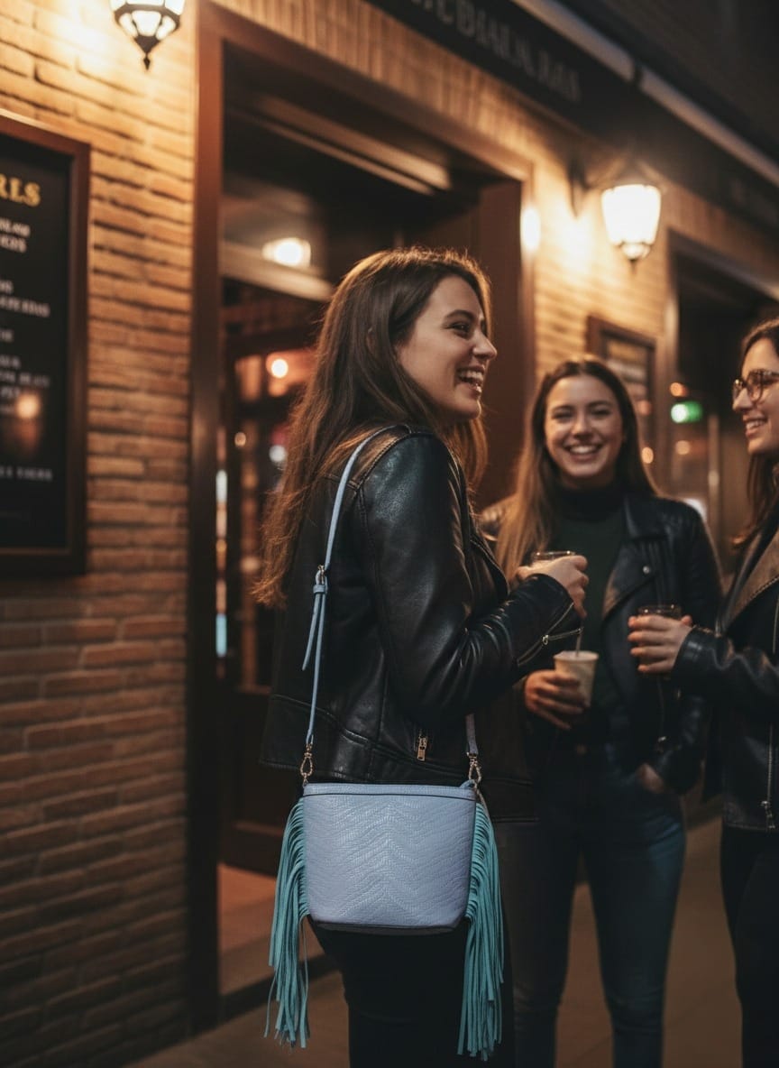 Bolso Bandolera "Night Out" – Estilo Boho con Flecos y Textura Espiga