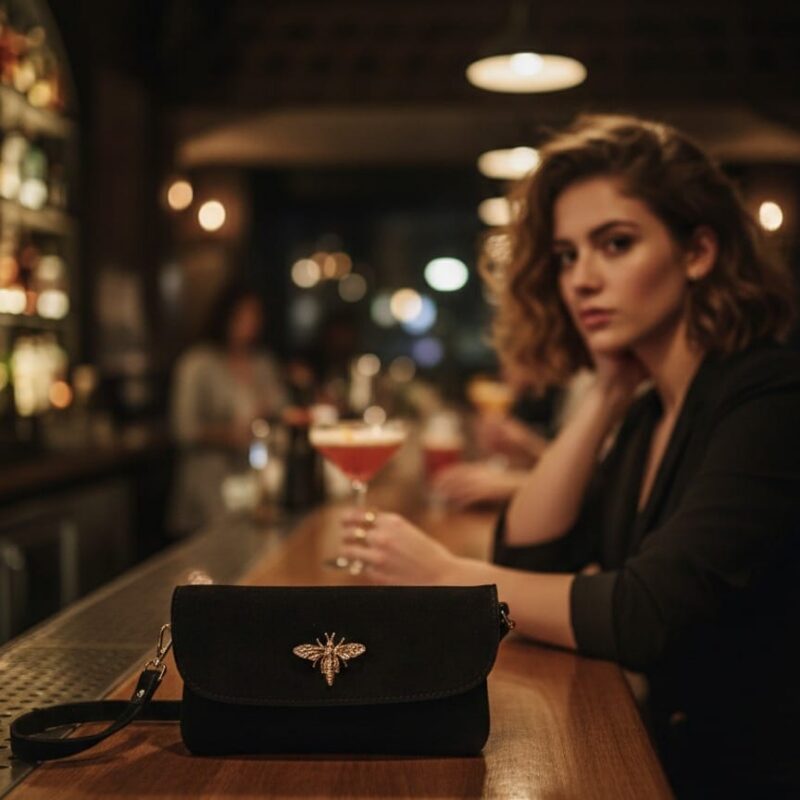 Clutch/Bandolera "Queen Bee" – Elegancia en Piel de Ante con Detalle Joya