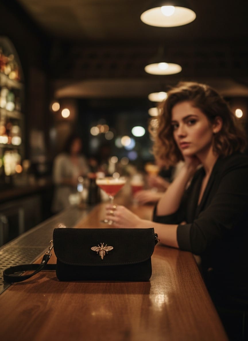 Clutch/Bandolera "Queen Bee" – Elegancia en Piel de Ante con Detalle Joya