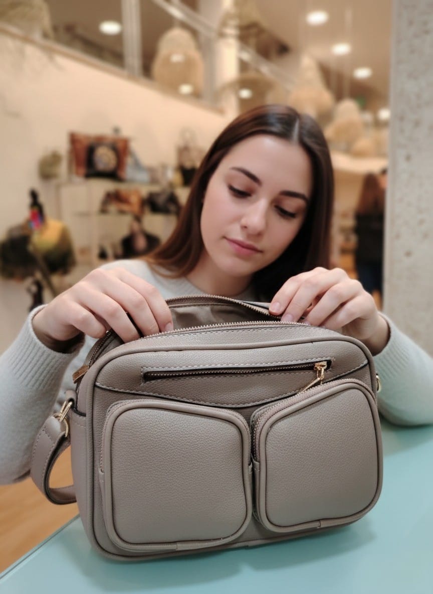 Bandolera Multi-Pocket en Piel Vegana – Organización con Estilo